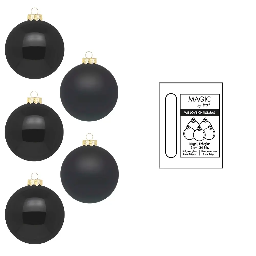 Weih.Kugeln/24 Ebony Black, 3cm, 24st. Ebony Black Glas ca. 3cm