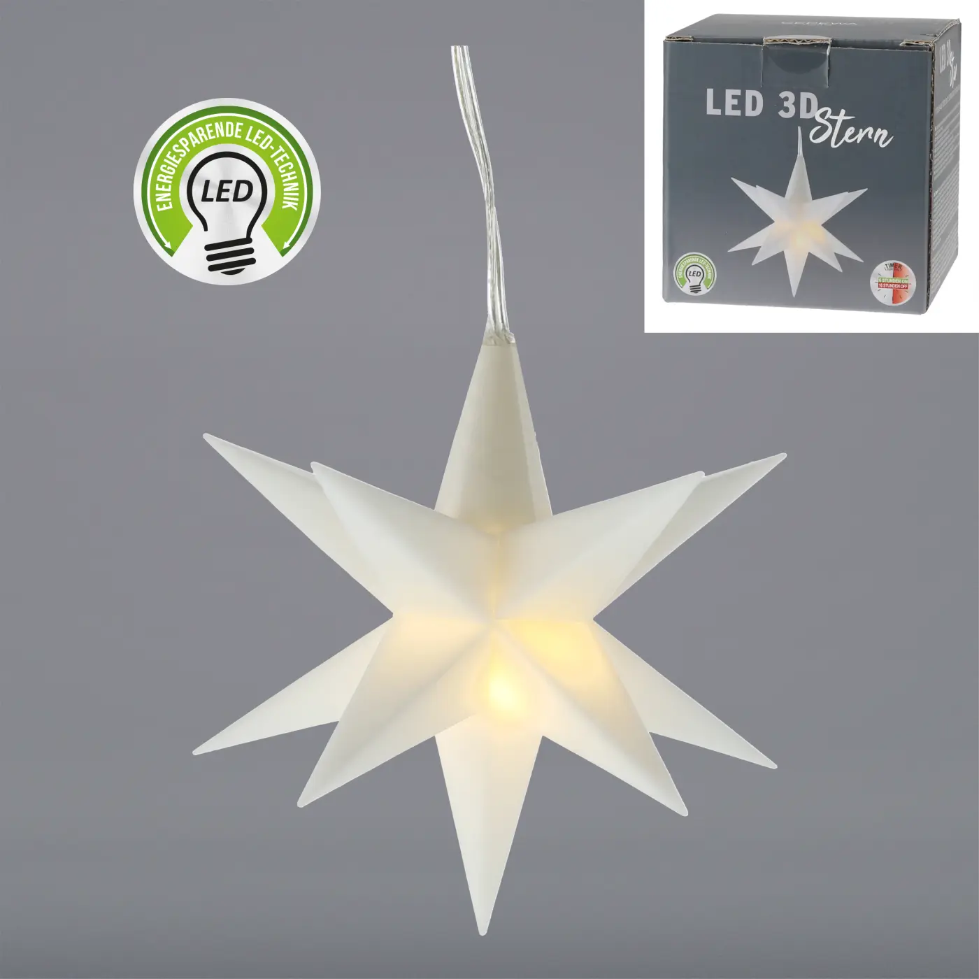 LED-Stern 12cm Timer, AA Batterien, weiss Weiss Kunststoff ca. 12cm