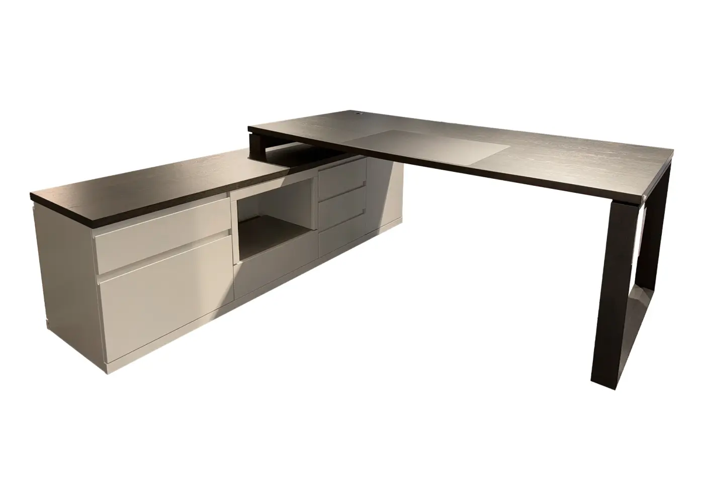 Schreibtisch Visp Eiche graphit furniert, Lack seidengrau ca. 210x75x200cm