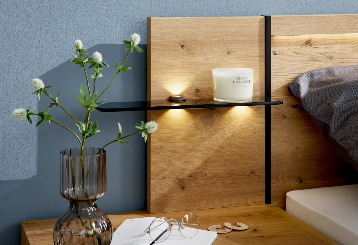 Bettanlage 1034 von Interliving Bianco-Eiche-Nachbildung ca. 60x180x200x48x43cm