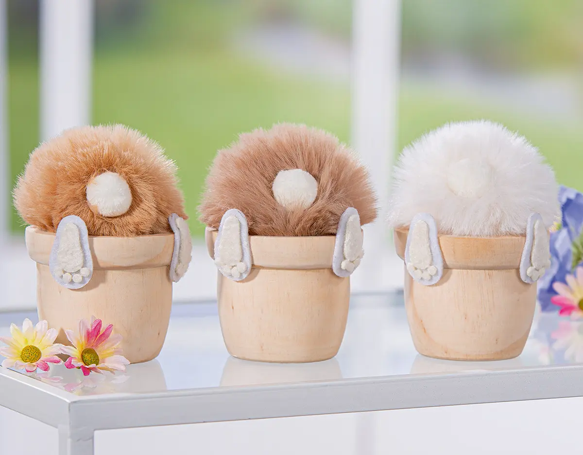 Hase im Topf 11x8cm, sort. Weiss, Braun, Orange Keramik, Kunstfell ca. 11x8cm