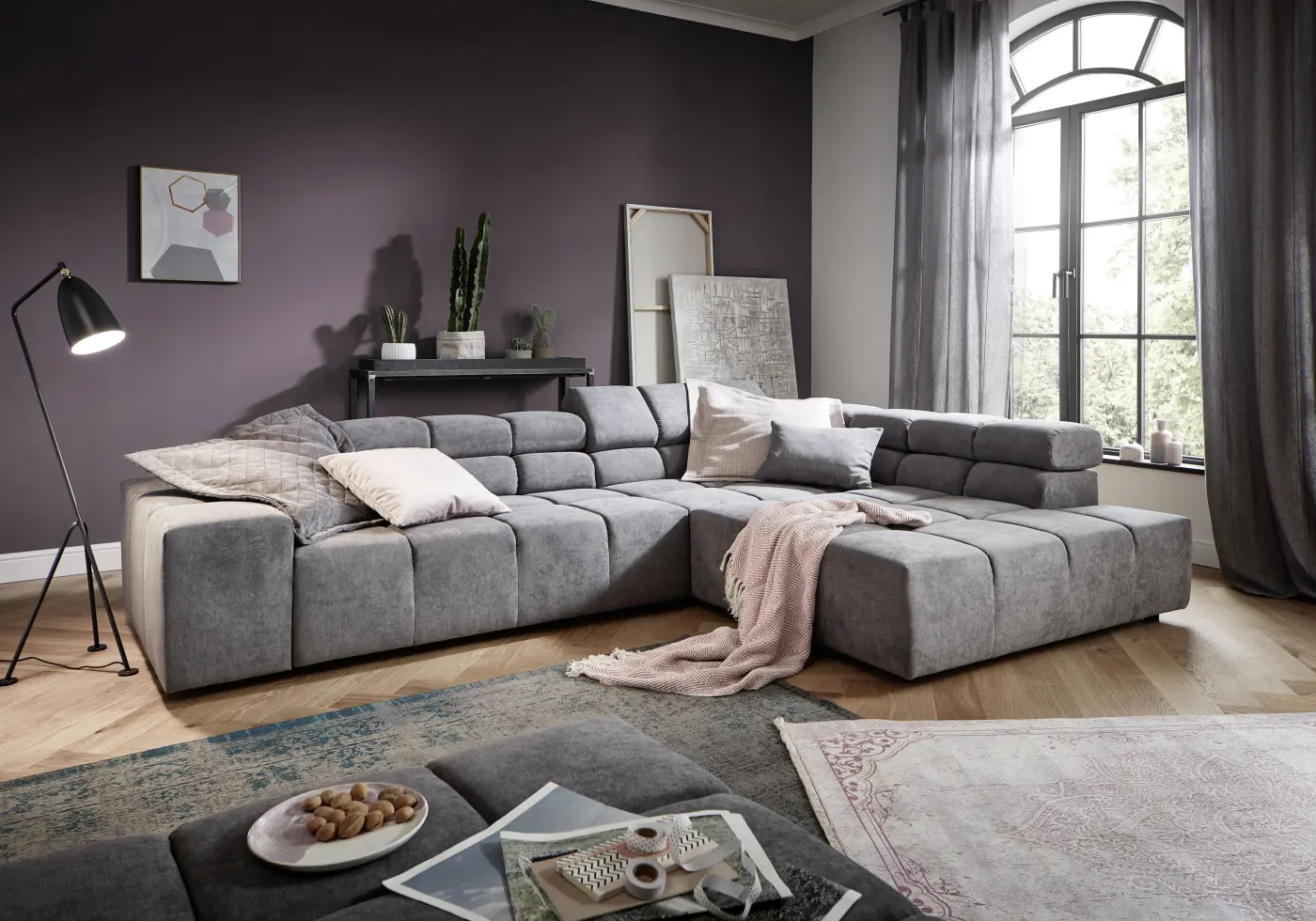 Polstergarnitur Orges Mono anthrazit Stoff ca. 319x82x215cm