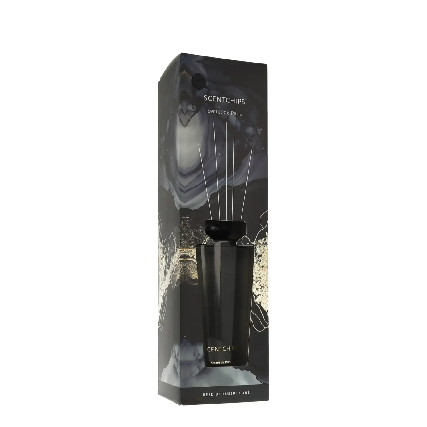 Diffuser XL 500ml Cone Secrets de Paris Grau-Schwarz Glas, Rattanstäbchen, Duftöl