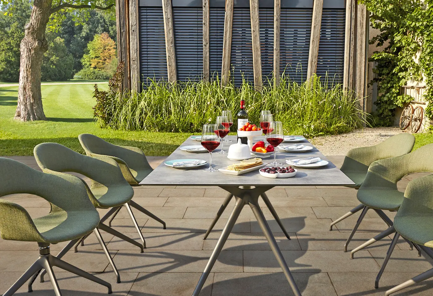 Gartentischgarnitur 20430.. Anthrazit Outdoorstoff HPL Tischplatte ca. 180x90cm