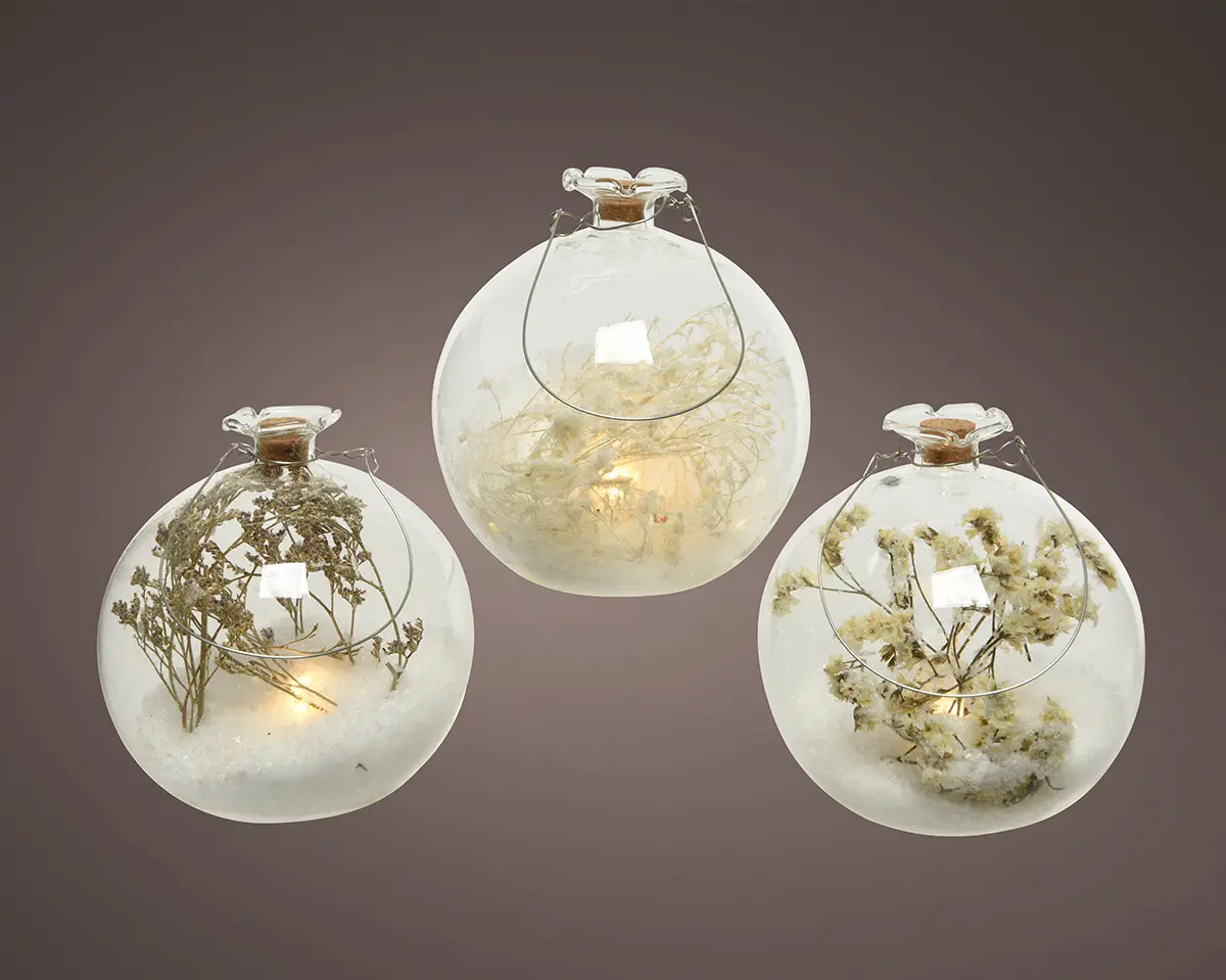 Deko-Kugel, LED Trockenblumenmotiv, H:10.5cm, D:10cm Trockenblumenmotiv ca. 10x10,5cm