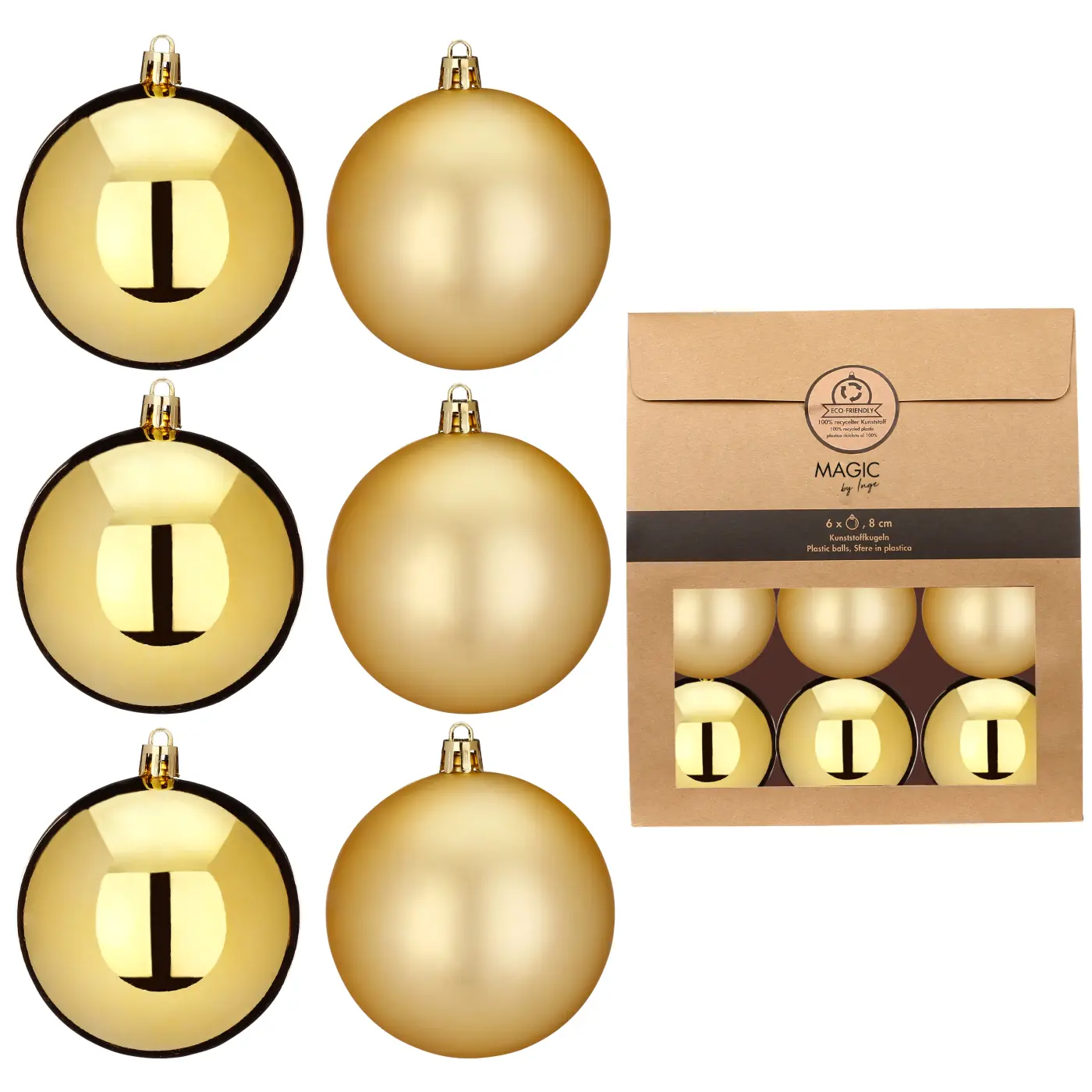 Kugeln 8cm Kunststoff, gold, 6Stck