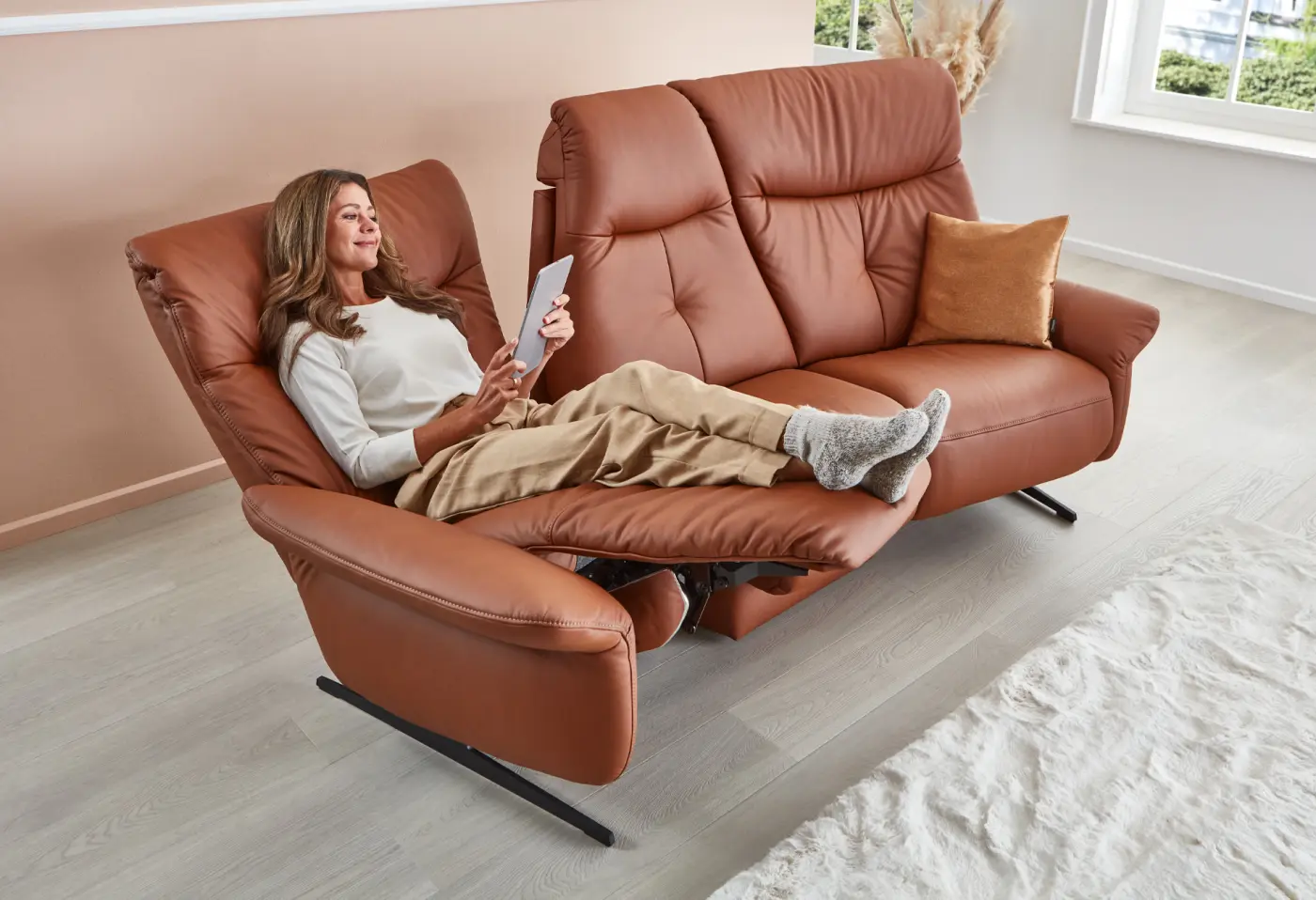 Trapezsofa 25274.80 Leder Longlife Nuss ca. 215cm