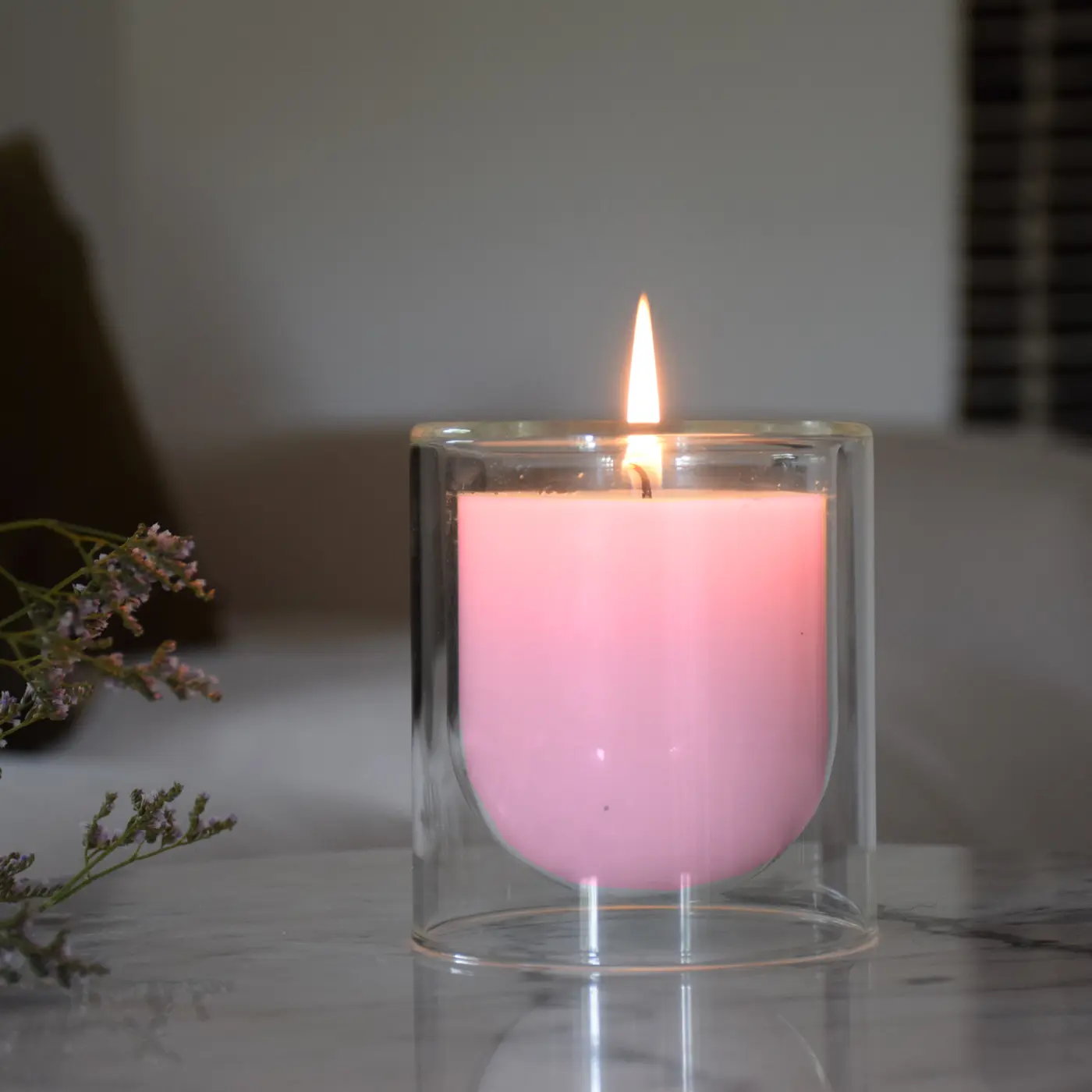 Candle in Glass Double Walled Belle Vie Pink Glas, Wachs
