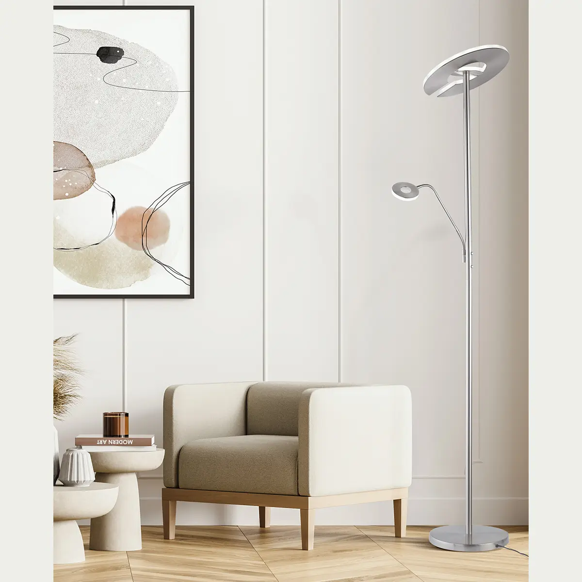 LED Stehleuchte 18417.. Nickel matt Metall ca. 35x180cm