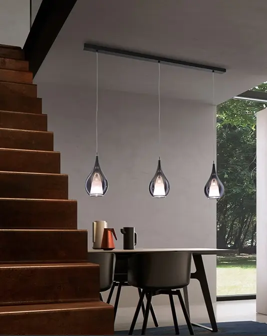 Hängeleuchte 20406.2 Schwarz, Rauch Glas, Stoffkabel ca. 120x22x150cm