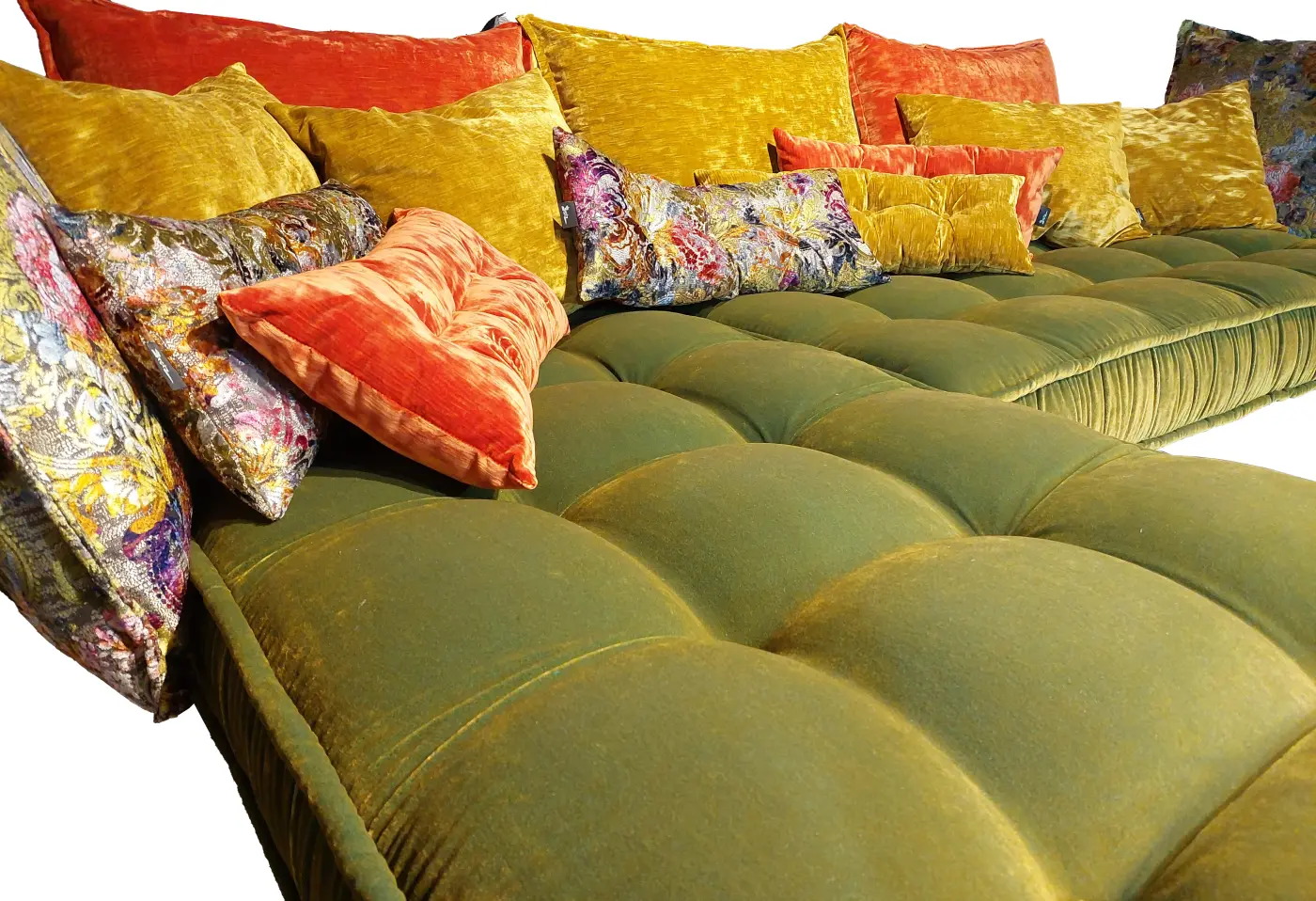 Polstergarnitur Ohlinda Velurrs midsummer oliv, knöpfe Velours midsummer oliv von Bretz ca. 282x186cm