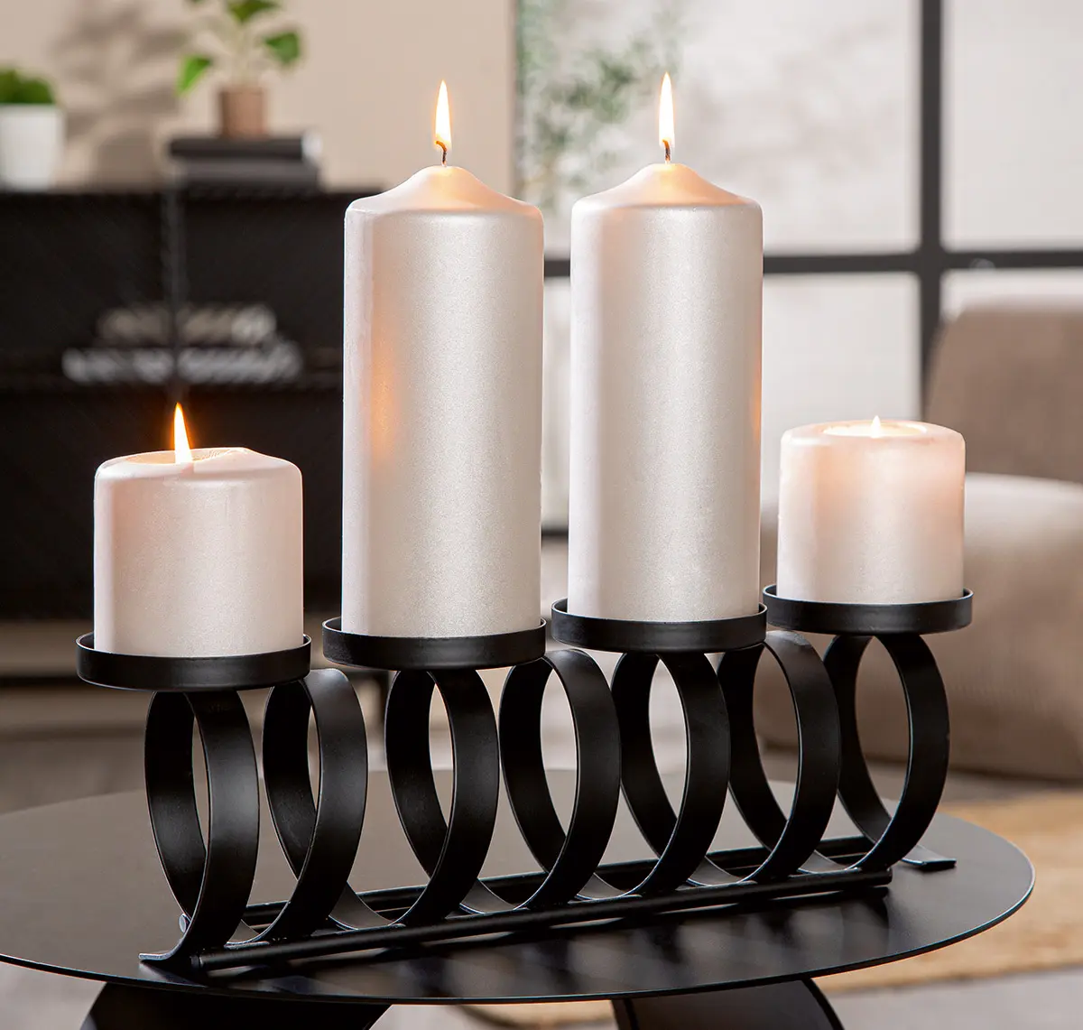 Adventsleuchter, schwarz, rechteckig Twirl, L: 11cm, B:41cm, H:12cm Schwarz ca. 11x41x12cm