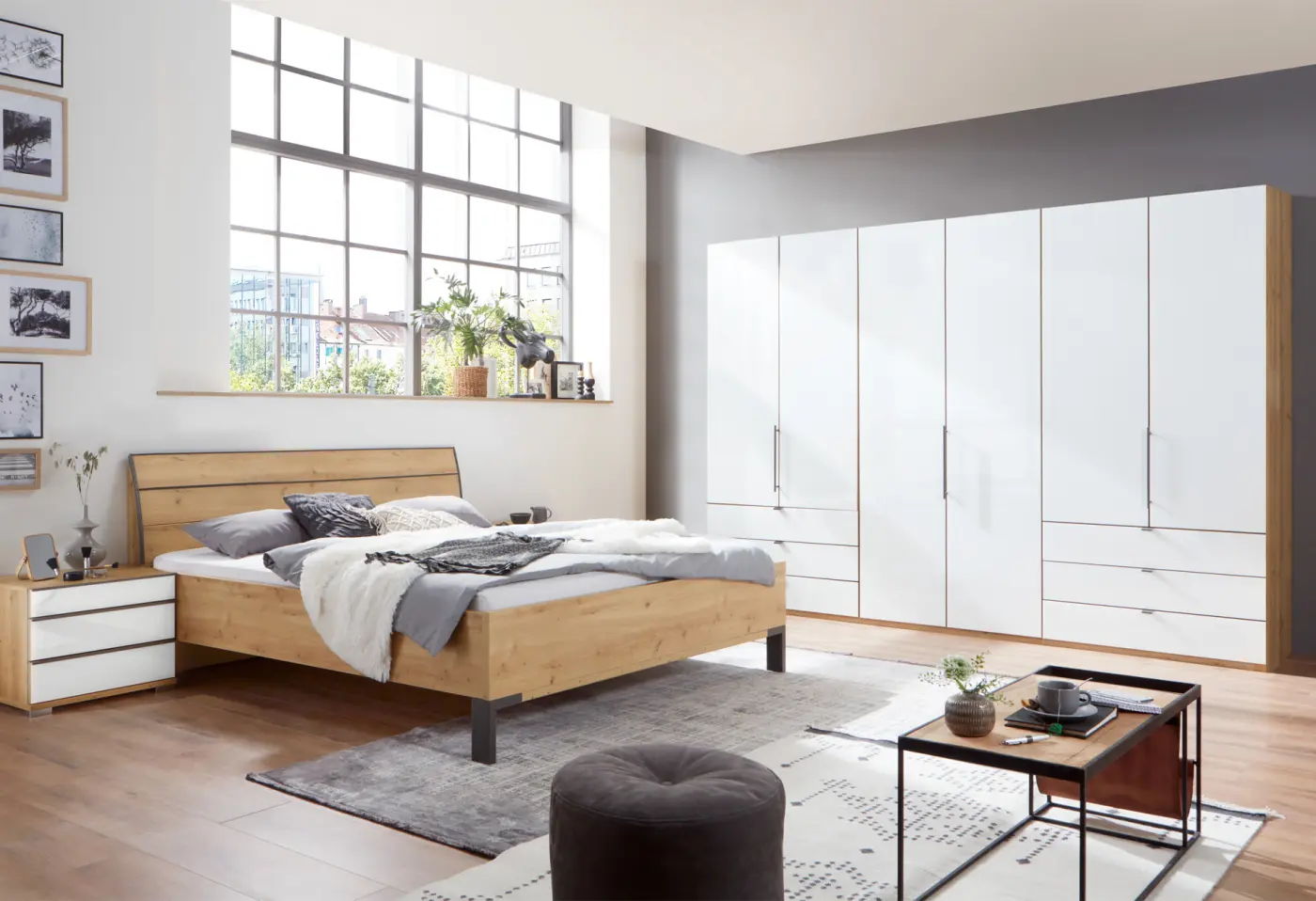 Bett Lodano Bianco-Eiche.Nb. ca. 180x200cm