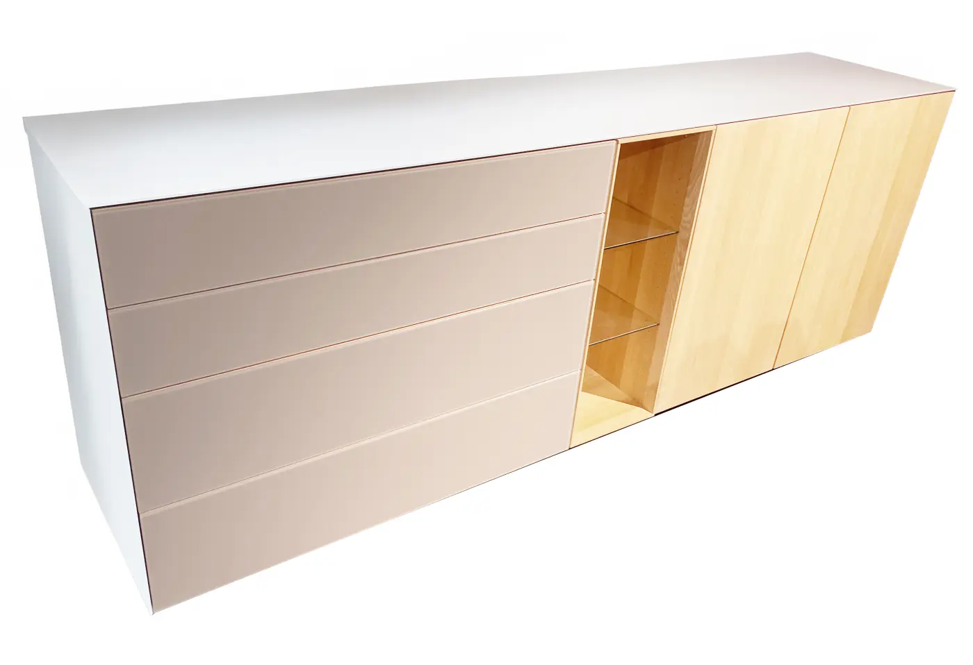 Anrichte Cubus Pure Farbglas mittelgrau matt von Team 7 Buche Naturöl, Eiche Naturöl ca. 231,2x85,4cm