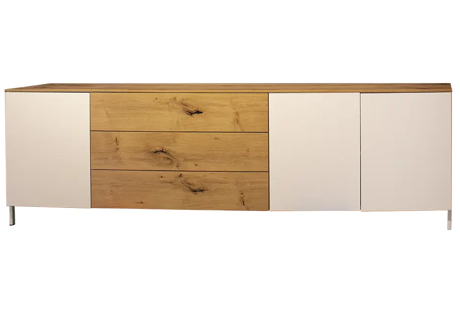 TV-Möbel 3784.35.. Signalweiss Wildeiche furniert ca. 250x60x41cm