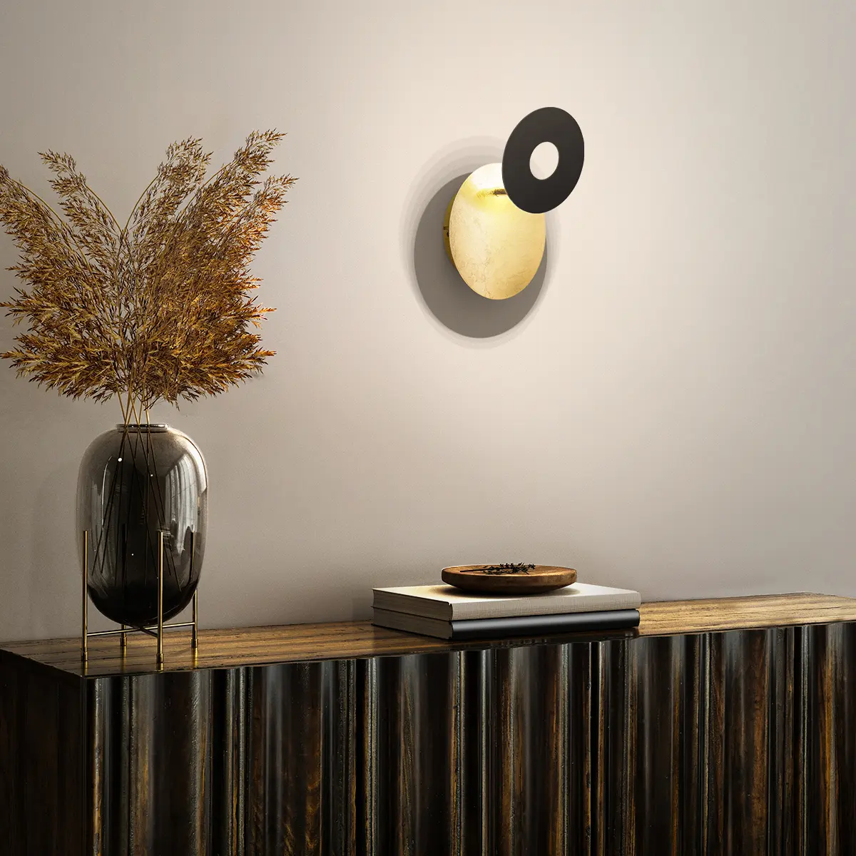 LED-Wandleuchte 21888.. Schwarz, Blattgold Metall ca. 18x14cm