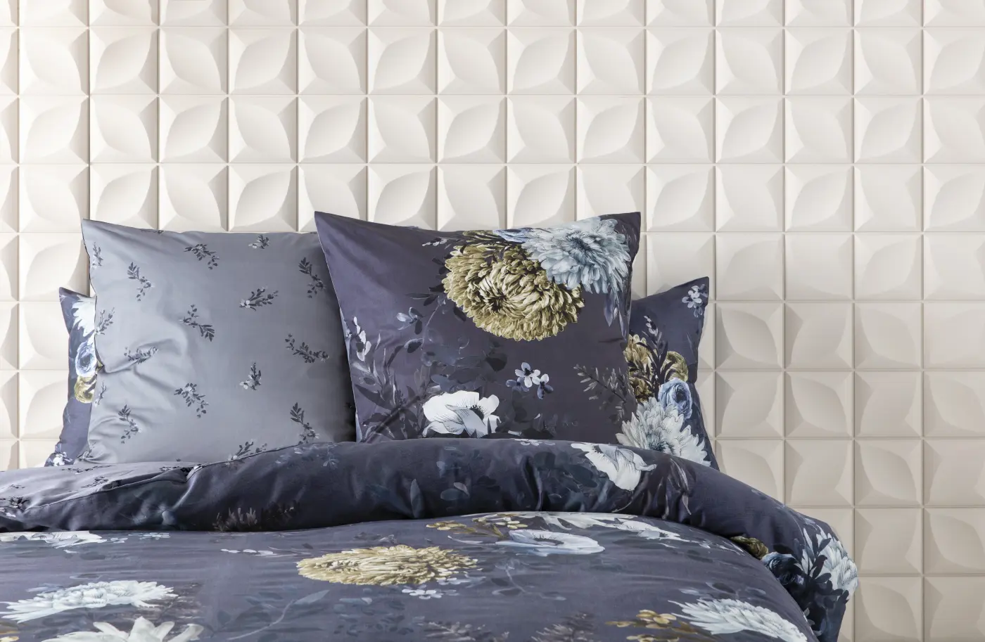 Kissenanzug 65x100 Grace Dunkelblau, Hellblau, Beige 100% Baumwolle ca. 100x65cm