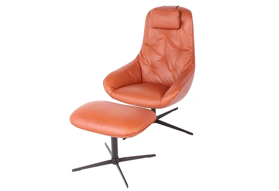 Hochlehnsessel mit Hocker 586 MEG von Rolf Benz Leder 42.105 mittel kupferbraun