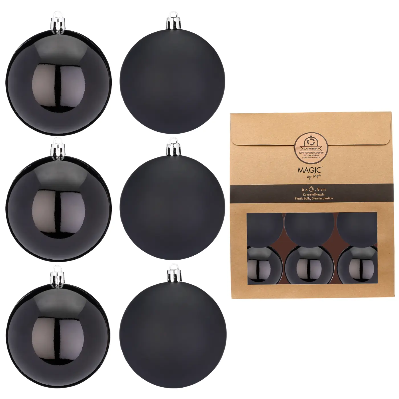 Kugeln 8cm Kunststoff, schwarz, 6Stck