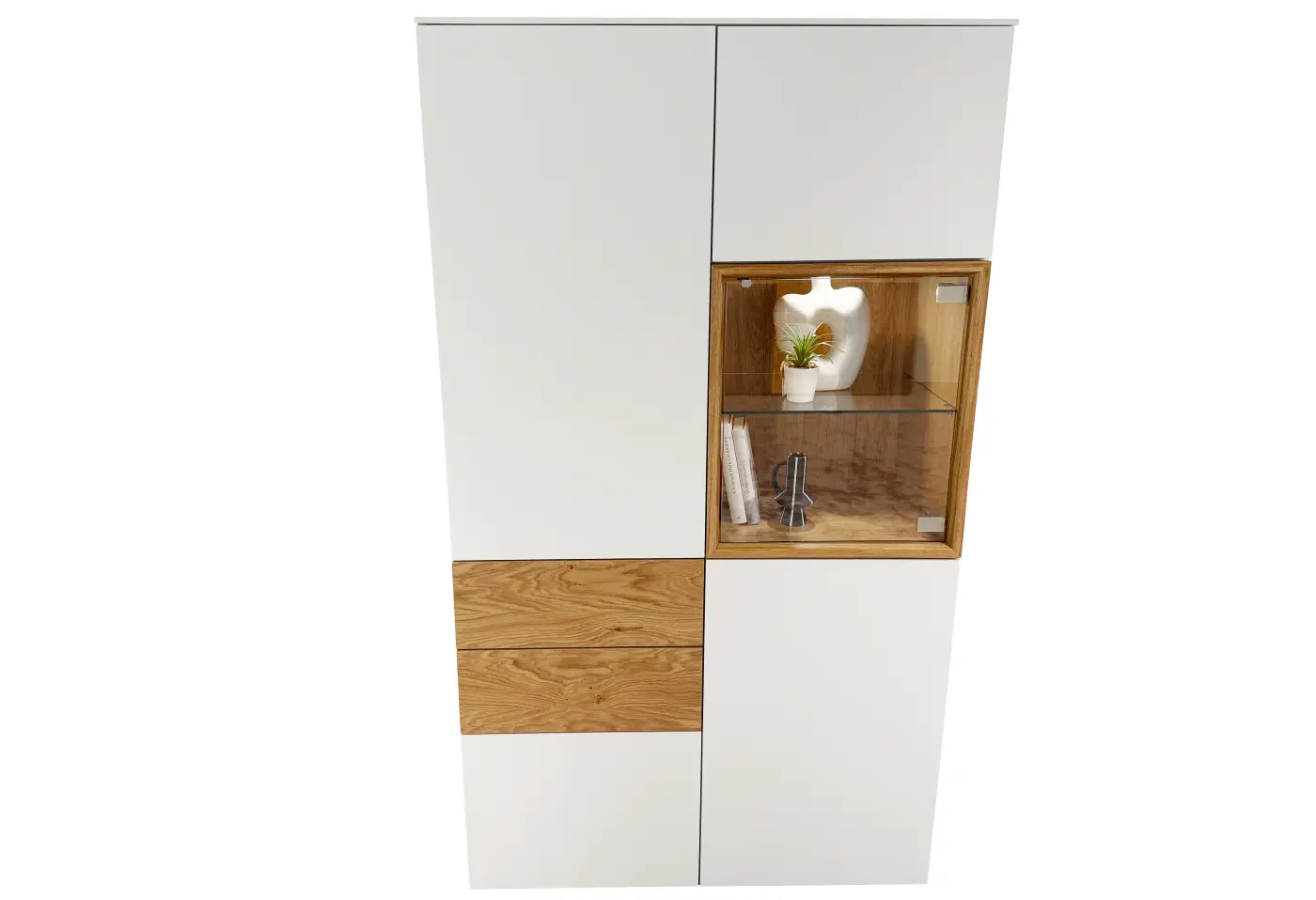 Vitrine 3784.66.. signalweiss matt lackiert, Wildeiche furniert ca. 100,2x198,9x41,2cm